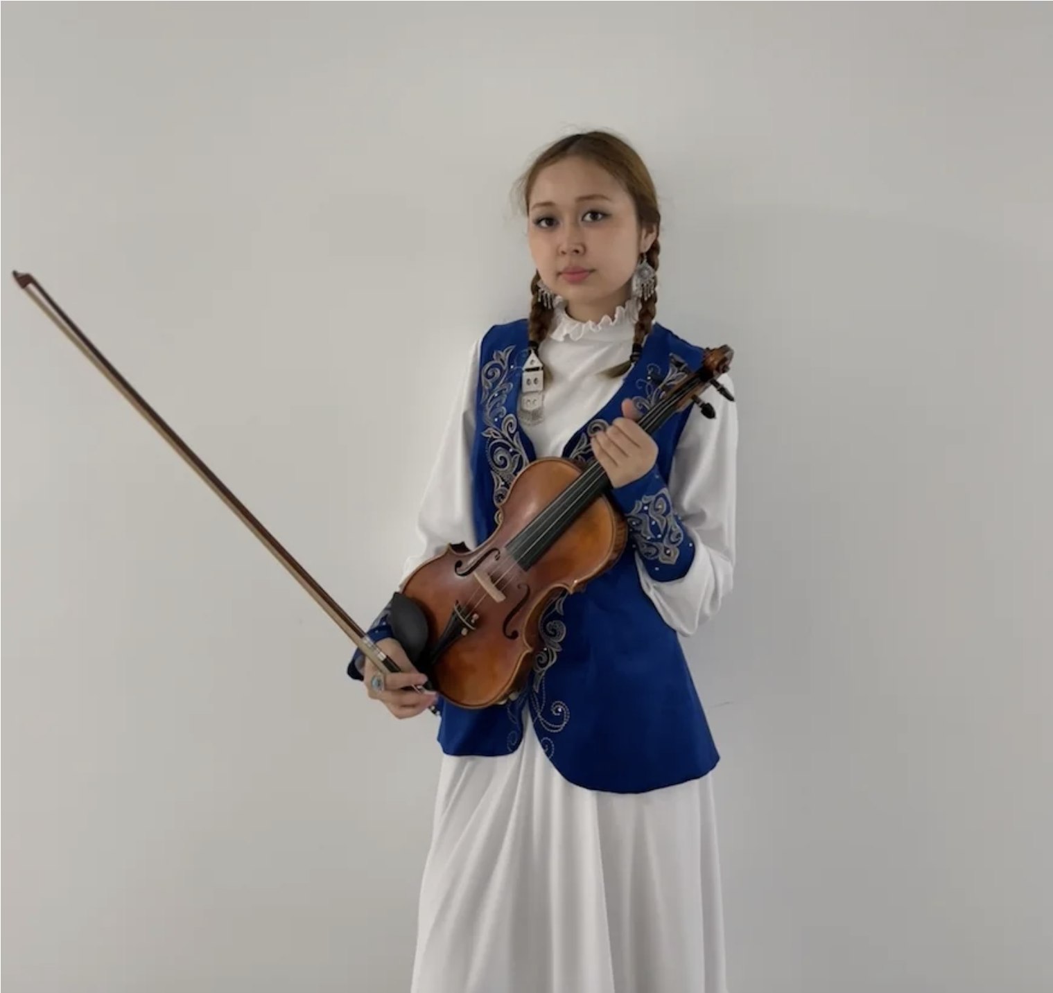 Yelara in a national Kazakh costume